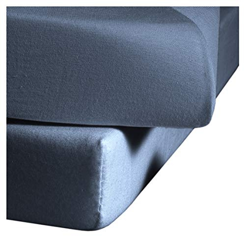 fleuresse Jenny C klassisches Jersey-Spannlaken, 100% Baumwolle, mit praktischem Rundumgummi, Fb. Denim, Größe 200 x 200 cm, auch passend für 180/190 x 200