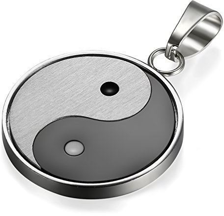 Flongo Herren Kette Männer Anhänger Halskette, Edelstahl Anhänger Halskette Kette Silber Schwarz Tai Chi Bagua Yin und Yang Klassiker Herrenkette Herren-Accessoires