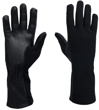 Nomex Flughandschuhe, Leder-Arbeitshandschuhe für Herren, weiches strapazierfähiges Schafsleder, Fahren, Fliegen, Gartenarbeit, Jagdhandschuhe, Schwarz, 8 (Long)