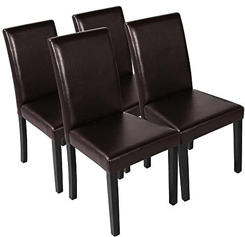 Yaheetech Modern Dining Room Chairs Set of 4 Faux Leather High Back Padded Kitchen Chairs W/Adjustable Solid Wooden Legs for Home and Restaurants, Dark Brown