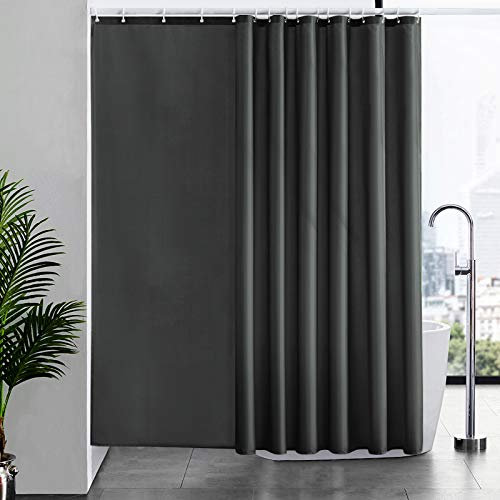 Furlinic Duschvorhang Überlänge, Badvorhang Anti-schimmel für Dusche und Badewanne, Textile Vorhänge aus Stoff Antibakteriell wasserdicht, Extra Breit 244x200cm Dunkelgrau mit 16 Haken.
