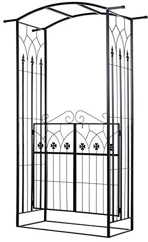 Outsunny Garden Outdoor Entrance Arch with Door Outdoor Patio Decoration for Rose Trellis Arbour Climbing Plant 131L x 49W x 200Hcm