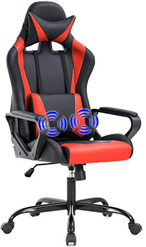 Sedia da gaming, per casa, ufficio, da corsa, con braccioli di supporto lombare, poggiatesta, schienale alto, in pelle PU, sedia massaggiante, ergonomica, girevole, regolabile, per computer, per