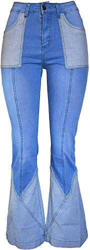 PAODIKUAI Damen Patchwork Jeans Glocke Bottom Raw Hem Denim Hose Slim Bootcut Jeans, S1-hellblau (ausgestelltes Bein)., X-Groß
