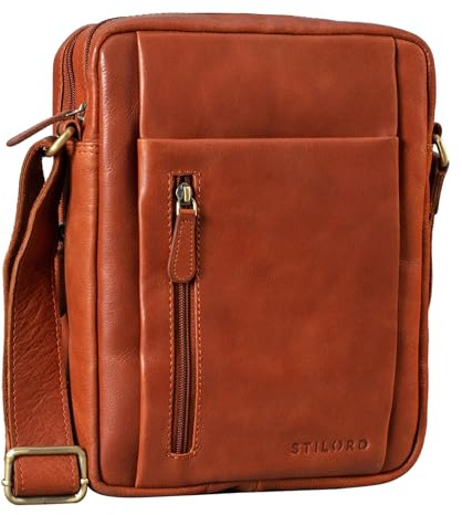 STILORD Irving Vintage Leder Tasche Braun klein Umhängetasche für 10,1 Zoll und iPad Tablettasche DIN A5 Handtasche Messenger Bag Echtleder Farbe:vegetabil - Brandy