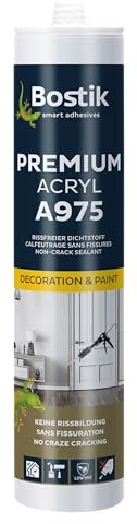 BOSTIK A975 Premium Acryl Dichtstoff Weiß – Dichtmasse, Lösemittelfrei, Starke Haftung, Überstreichbar, Reduziert Risse & Verfärbungen, 300ml