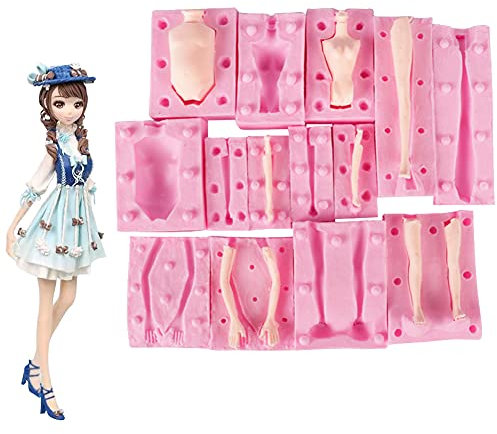WonDerfulC 7 Pieces Fondant Doll Body Mould 3D Body Cake Moulds DIY Clay Soft Clay Epoxy Resin Silicone Mold Baking Tools
