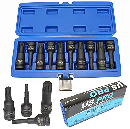 US Pro 3638 Lot de 10 douilles Torx à choc 1/2