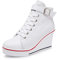 Mujer Cuñas Zapatos 35-43 EU De Lona High-Top Zapatos Casuales Encaje Talla Grande Zapatillas de Cuña para Mujer Verano Tacón Cuña Zapatillas de Deporte Zapatillas Altas Primavera,02blanco,36