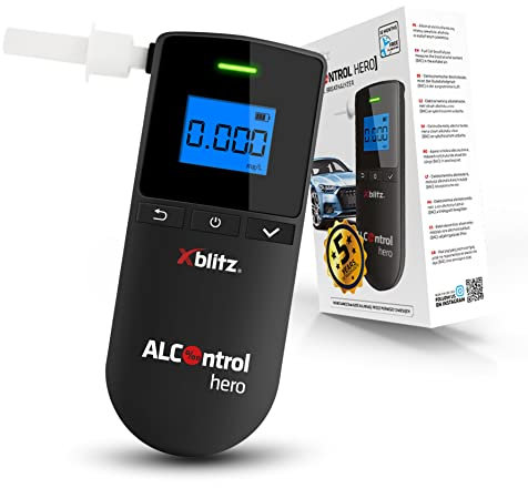 Xblitz® Hero Alkoholtester, Akkurater Promilletester Professioneller Atemalkoholmessgerät Digitaler LCD Polizeigenau Alkohol Tester mit 5 Mundstücke, elektrochemisch