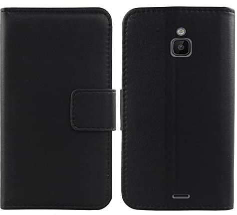 Gukas Echt Leder Tasche Für Nokia 6300 4G 2.4 TPU Silikon Hülle Handy Flip Lederhülle Handyhülle Brieftasche Kartenfächer Schutz Premium Case Cover Etui (Schwarz)