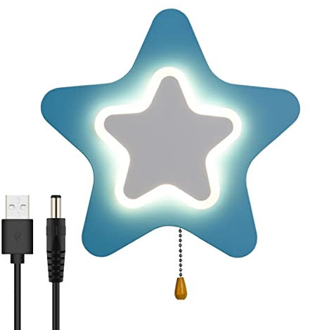 FREEDL 10W LED Aufladbare Wandleuchte Kinderzimmer Akku Wandleuchte Batteriebetrieben mit Schalter BlauKinder Wandlampe Kabellos Nachttischlampe 3 Farbe Stern Nachtlicht Jungenzimmer