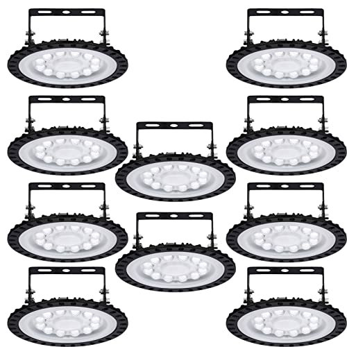 Hondony 10 Stück UFO Industrielampe, 50W LED Hallenstrahler, 6500K Kaltweiß High Bay Licht, IP67 Deckenleuchte Werkstatt, Strahler für Fabrikhallen, Hallenbeleuchtung