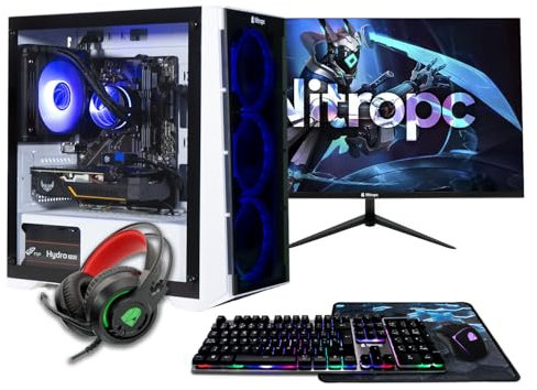 NitroPC - Pack Gold Plus | PC Gaming completo (Intel Core i5 14400F 4/8 4,7GHz, RX 6600 8GB, RAM 16GB, M.2 1TB, Windows 11, RGB | WiFi, monitor 24, tastiera, mouse, cuffie) PC desktop (Nero)