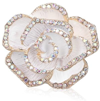 Broche broche, fleurs de camélia émail broche strass cristal broches pour femmes et filles vêtements écharpe décoration(blanche)