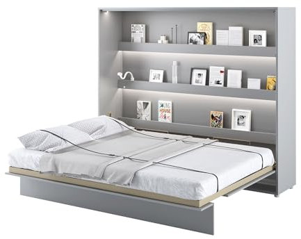 MEBLINI Schrankbett Bed Concept - Wandbett mit Lattenrost - Klappbett mit Schrank - Wandklappbett - Murphy Bed - Bettschrank - BC-14-160x200cm Horizontal - Grau Matt