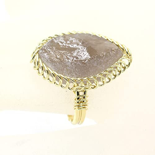 HGJH Natürlicher Citrin-Ring Goldene Spirale Kristall-Twining-Ring Verstellbarer Offener Ring Für Frauen Yoga Reiki Balance-Stein Ringe Knöchel-Fingerringe Für Frauen Mädchen Jungen