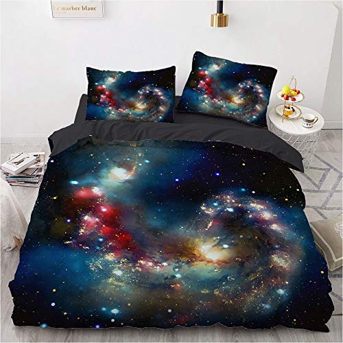 Luowei Bettwäsche 155x220cm Weltall Weltraum Galaxie Sterne Bettbezug Set 3 Teilig Mikrofaser Jungen Teenager Deckenbezug mit Reißverschluss und 2 Kissenbezüge 80x80 cm – (Galaxy 3, 155 x 220 cm)