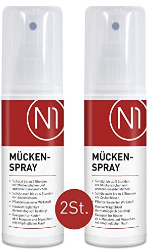 N1 Mückenspray 200 ml - Pflanzlicher Mückenschutz für Erwachsene & Kinder - effektive Mückenabwehr, hautverträglich, wasserfest & schweißresistent - Schutz gegen Mücken & Zecken mit Zitrusduft