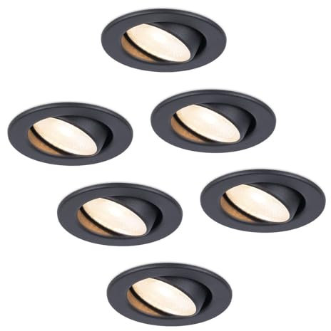HOFTRONIC - Malta - 6er LED Einbaustrahler Schwarz - 5W 2700K Warmweiß - IP44 Wasserdicht - Schwenkbar, Dimmbar - Deckenstrahler für innen, außen und Badezimmer - 5 Jahre Garantie