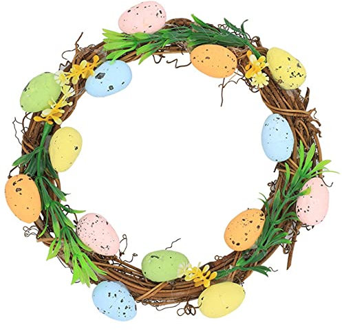 Osterkranz 19cm Bunter Ostereier- in Pastell-Farben künstlicher Rattan Frühlingskranz mit Eiern, Türkranz, Fensterdeko, Wanddeko, Tischdeko - Frühling, Ostern Heimdekoration