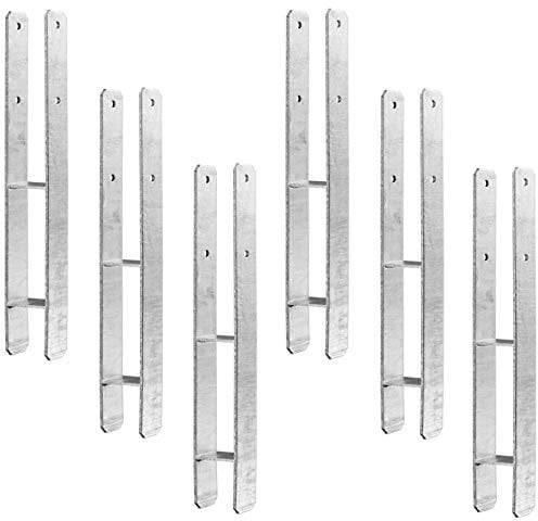 6 x Heunert H-Pfostenträger H-Anker Pfostenanker Set 6 Stück 91, 101, 121 oder 141 verzinkt mit CE Zeichen extra stark inkl. Schraubenset (6 Stück 141 x 600 x 6 mm)