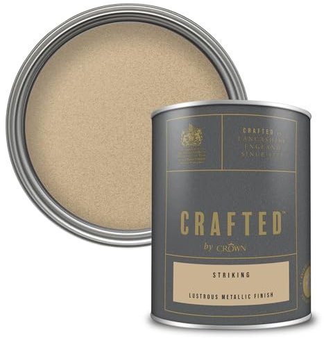 Crown CRAFTED Striking Metallic Emulsion Paint for Walls & Wood 1.25L | Gold lustrous metallic wall paint & wood paint. Stunning shimmering finish - ideal for feature walls, stripes & stencils