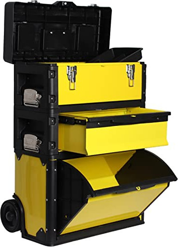 Werkzeugbox/Werkzeugkästen Haushaltsgroßer Werkzeugkasten zur Aufbewahrung, tragbarer, stapelbarer, aufrechter Trolley-Werkzeugkasten aus Stahl und Kunststoff mit Schubladen und abnehmbarem Tablett We