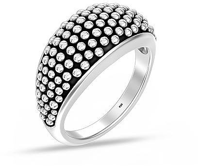 LeCalla 925 Sterling Silber leichteste neueste italienische entworfen Kaviar Perlen Muster Stacking Finger Ring Perlen Erklärung Ring für Frauen (Ringgröße - 9 No.)