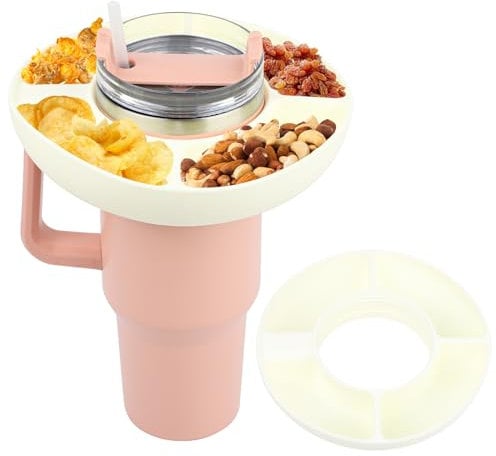 Snack Bowl for Stanley Cup,Reusable Snack Top Ring Tray Platter Compatible with Stanley Tumbler 40oz with Handle,Snack Storage Organizers Topper Plate Cup Holder Suitable for Car (No Lid - White)