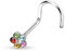 viva-adorno Nasenpiercing gebogen 0,8mm Nasenstecker Zirkonia Kristall Blume Blüte Nasenring Z328, bunt