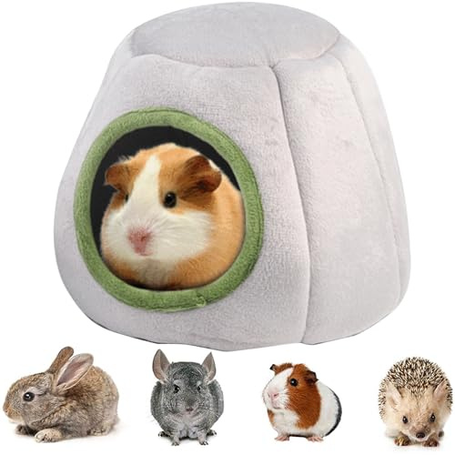 Qanye Maison Hamster, Maison de Cochon d'Inde, Lit d'hiver Chaud pour Hamster, Lit de Cochon d'Inde, avec Boucle de Suspension, pour Hamsters, Chinchillas, Cobayes, Petits Animaux (Gris)