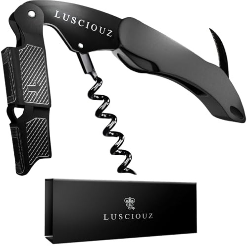 LUSCIOUZ The Helix Professional Waiters Corkscrew Double Action Beer Bottle Opener and Foil Cutter (Titanium Black 101)