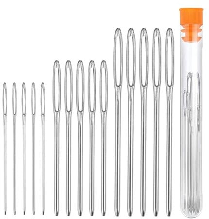Jaimela 15 Piezas Agujas Romas Ojo Grande, 3 Tamaños Aguja de Acero Afilada, Puntas Diferentes Agujas de Coser a Mano para Coser Lana Tela Cuero Pellejo (5.2, 6, 7CM), para Coser, Bricolaje