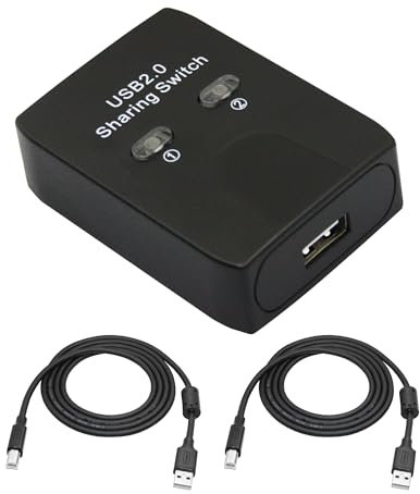 Maixbomr USB-2.0-Druckerschärferschalter, USB-Typ-B-Adapter, 2-in-1-Ausgang, 2 Geräte, gemeinsam genutzt, 1 Drucker-Scanner mit manuellem Schalter und LED-Licht (inklusive 2 Stück 1,4 m