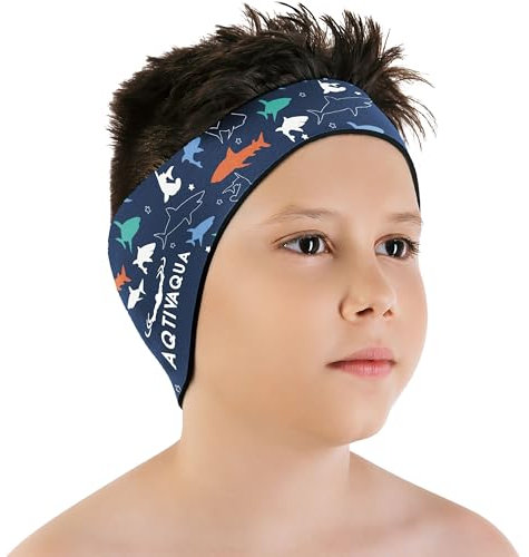 AqtivAqua Schwimm-Stirnband - Schwimm-Ohrenschutz - Schwimm Ear Band für Kinder & Erwachsene, Damen und Herren, Kleinkinder - Haar-Schutz - hält die Ohrstöpsel im Ohr (Blau P1, Medium)