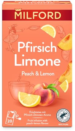 MILFORD Pfirsich Limone | Früchtetee mit Pfirsich-Zitronen-Aroma | 20 Teebeutel