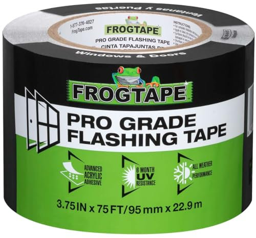 FROGTAPE Pro Grade Blinkband für Fenster und Türen, Allwetter- und UV-beständiges Blinkband mit fortschrittlichem Acrylkleber, 10 mm, 9,5 cm Breite, 2,5 m Rolle, Schwarz