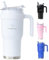 WOLFLASK 1183ml/40oz Insulated Stainless Steel Mug, with Straw, Lid and Handle, Travel Mug, Leakproof, for Hot and Cold Drinks (Solid White)