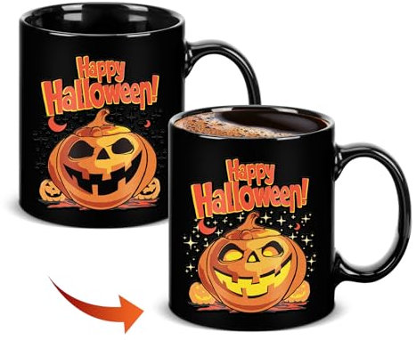 Halloween Magic Pumpkin Mug, 11oz Heat Colour Changing Cup Ceramic, Cute Halloween Gifts for Kids Adults