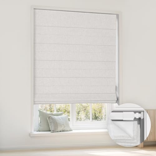 LazBlinds Kein Werkzeug, schnurlose Raffrollos für Fenster, verdunkelnd, wärmeisoliert, UV-blockierend, Raumverdunkelung, Stoffrollos für Innenfenster, 73 cm B x 121 cm H, gebrochenes Weiß