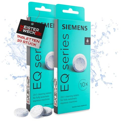 MEISTERZWECK4U Reinigungstabletten 2x10 kompatibel mit Siemens TZ80001A für EQ Series Kaffeevollautomaten - entfernt Kaffeeöl Rückstände, Reiniger Kaffeeautomat, Reinigungstabs für perfektes Aroma