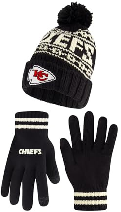 Ultra Game NFL Wintermütze für Erwachsene, superweich, mit Zopfmuster, Strickmütze mit extra warmen Touchscreen-Handschuhen