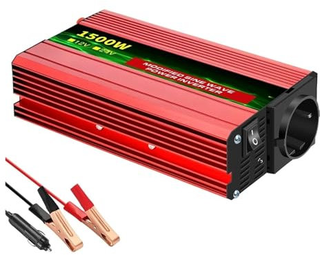 Convertisseur Onduleur 12V 220V Onduleur À Onde Sinusoïdale Modifiée DC 12V À AC 220V 600W-4000W Convertisseur De Batterie Externe Portable Solaire Onduleur De Voiture Onduleur(12V 1500W 50HZ EU)