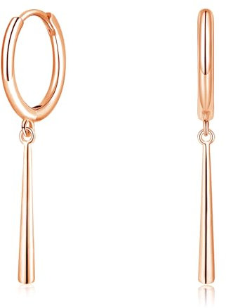 Cangall Silver Drop Hoop Earrings for Women, Sterling Silver Hoop Earrings with Teardrop Dangling, Hypoallergenic Rose Gold Fashion Unisex Cartilage Sleeper Dangle Earrings