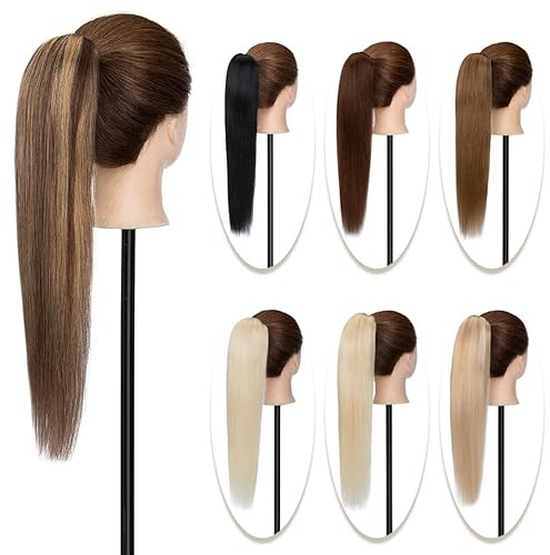 Lockiger Pferdeschwanz 20 Zoll Naturhaar-Haarteil for Frauen, dicker Kunsthaar-Pferdeschwanz, blond, 120 g, Clip-In-Pferdeschwanz, Echthaar-Verlängerung Haarverlängerungen für Frauen(1B#(Natural Black
