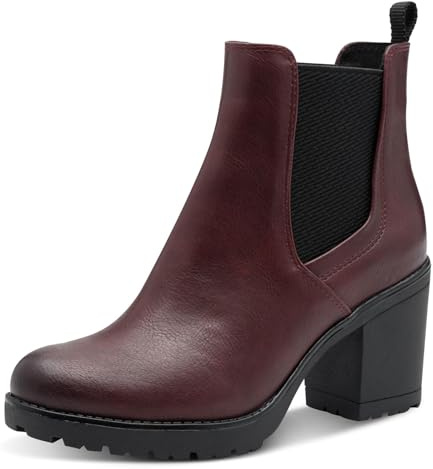 MARCO TOZZI Damen Chelsea Boots mit Blockabsatz Vegan, Rot (Bordeaux), 39 EU