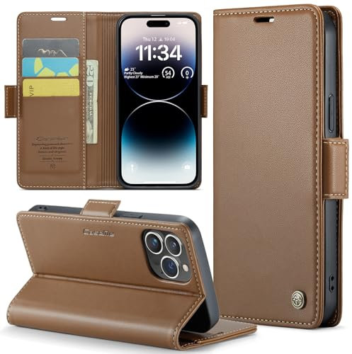 Phernykas for iPhone 14 Pro Max Wallet Case with Card Holder, Kickstand RFID Blocking Magnetic Closure Shockproof Protective PU Leather Case for iPhone 14 Pro Max Flip Case Wallet - Brown