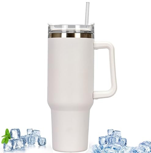 Tumbler 1.2L, Cold for 11 Hours, Iced for 48 Hours, Water Bottle with Straw, Handle and Lid, Dishwasher Safe, Travel Mug for Cold or Hot Drinks, Stainless Steel Vacuum Insulated Tumbler, Thermal Flas