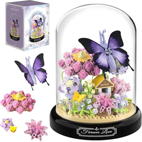 Flower Bouquet Building Kit for Adults, Animals Flowers 582 PCS Botanical Collection Mini Building Blocks Set, Valentine's Day for Her Mom Women Wife Girlfriend